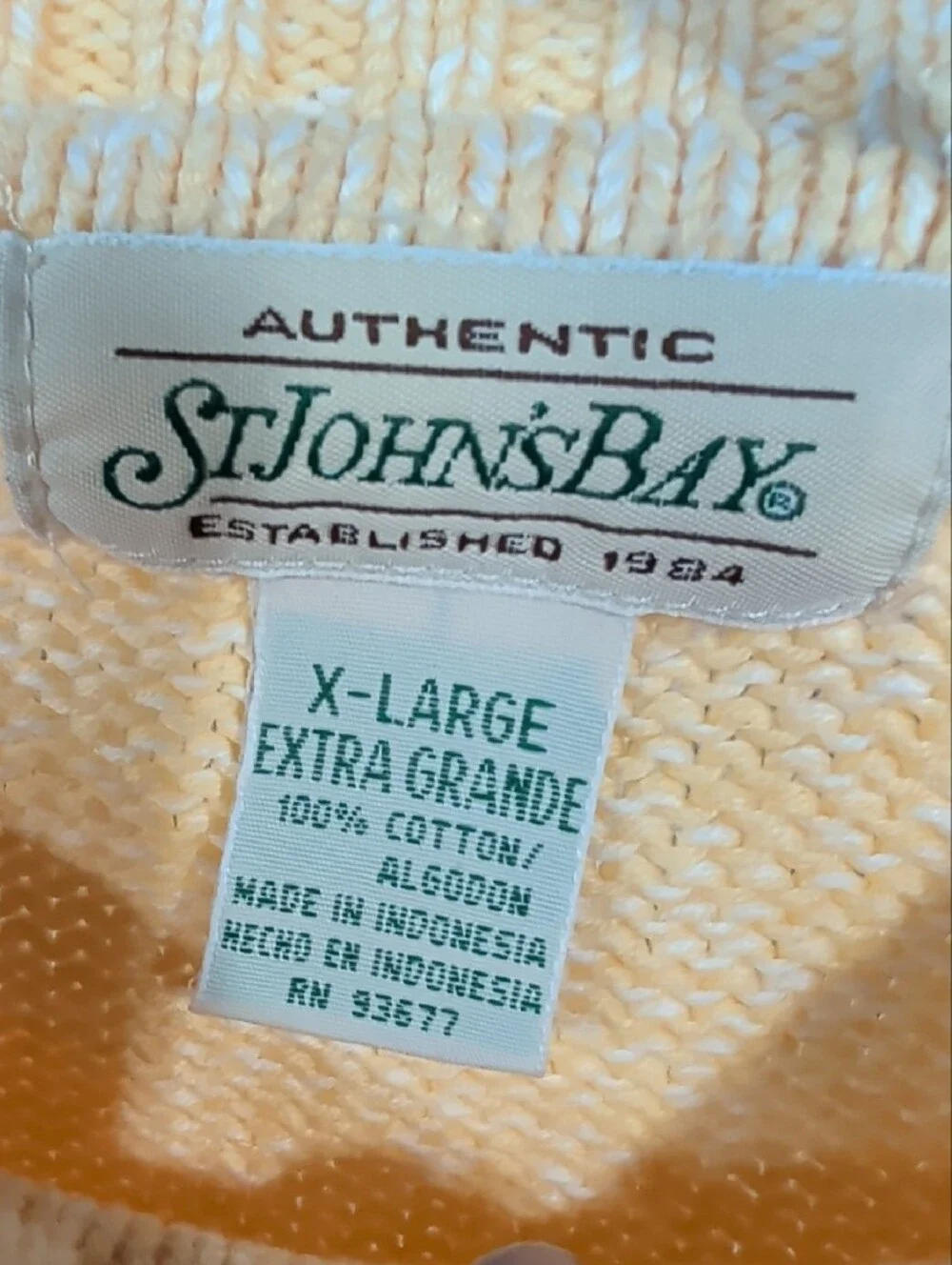 Vtg. St. Johns Bay Peach Crewneck Sweater 100% Cotton